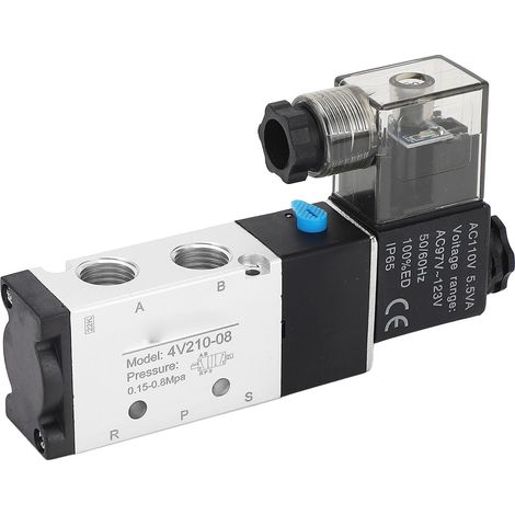 4v210-08 Elektrisches Magnetventil, 2 Positionen, 5 Wege, Zylindersteuerung, Pneumatische Drehrichtungsumkehr, 110 V Wechselstrom
