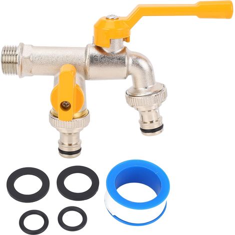 1-in-2-auslass-wasserhahn, 10-mm-zulauf, 15-mm-auslauf, Messing-wasserhahn Für Garten, Haus Und Balkon