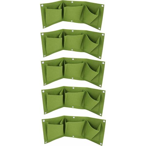 Pflanzsäcke, 5 Stück, Biologisch Abbaubar, Zur Wandmontage, 3 Taschen, Pflanzgefäß, Gartenzubehör, Grün