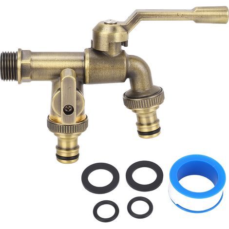 Doppel-außenwasserhahn-set, 3/4-zoll-zulauf, Wandmontiertes, Frostbeständiges Messing, Antiker Außenwasserhahnverteiler Mit Zwei 25-mm-auslässen