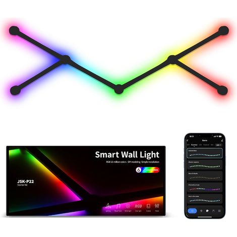Wandleuchten, 6 Miteinander Verbundene Rgb-ic-led-lichtleisten Mit Musiksynchronisation, Smarte Beleuchtung Für Spielzimmer, Wohnzimmer, Schlafzimmer, Kompatibel Mit Alexa Und Google Assistant