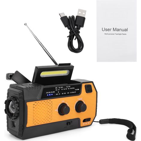 Tragbares Solar-notfallradio Mit Handkurbel Für Den Außenbereich, Usb-ladefunktion Und Orangefarbenem Sos-alarm – Us-version, 4000 Mah