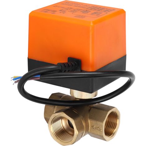 Motorisiertes L-förmiges Kugelventil, Elektrische Ventile Aus Orangefarbenem Messing, 3-adrig, 2 Regler, 1,6 Mpa, 6 W, 220 V Wechselstrom, G3/4 Zoll