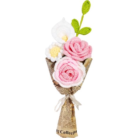 Handgestrickter Blumenstrauß, Lebendige Künstliche Blumen Mit Grünen Blättern Für Zuhause, Küche, Büro, Party (rosa)