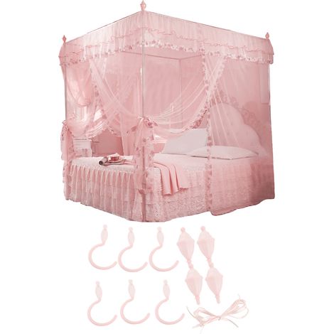 Luxuriöser Prinzessinnenbettvorhang Mit 3 Seitlichen Öffnungen, Baldachinnetz, Moskitonetz, Bettwäsche (rosa, Größe M)