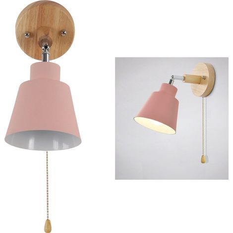 Wandleuchte Mit Fassung, Moderne Vintage-macaron-wandleuchte E27, Holzwandleuchte, Geeignet Für Wohn- Und Schlafzimmer, Rosa
