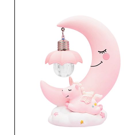Spacnana Cartoon-mond-led-nachtlicht Aus Kunstharz, Babyzimmerlampe, Ornamente, Kinder-nachttischlampe Zur Heimdekoration (rosa)