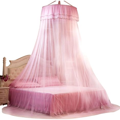 Atmungsaktives, Rundes Moskitonetz Aus Spitze, Prinzessinnenstil, Bettvorhang (rosa)
