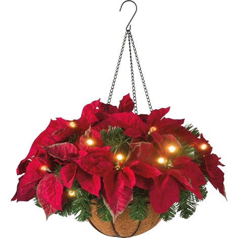 Künstlicher, Beleuchteter Weihnachtskorb Mit Led-lichterkette – Hängende Blumen Im Korb Für Den Gartenrasen, 45 X 20 X 15 Cm