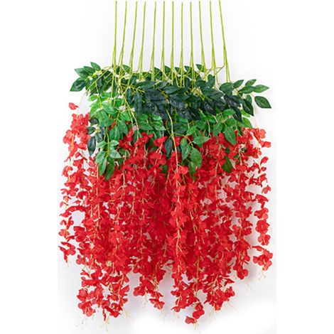 Nachbildung Von 6 Glyzinienblättern, Künstliche Seidenblume, Künstliche Zimmerpflanze, Glyzinien-ornament Für Zuhause, Rot