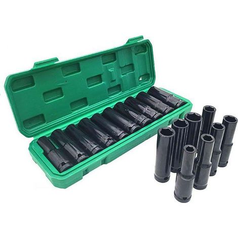 10-teiliger 1/2"-steckschlüsselsatz (10 Mm Bis 24 Mm) Mit Sechskantkopf, Schnittstelle Für Elektroschrauber, Druckluftbohrmaschine Und Schlagschrauber