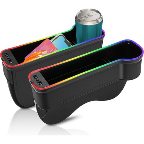 Multifunktionaler Autositz-organizer – Für Den Seitensitz – Aufbewahrungsbox Mit Ambientebeleuchtung Und Usb-ladeanschluss – Schwarz