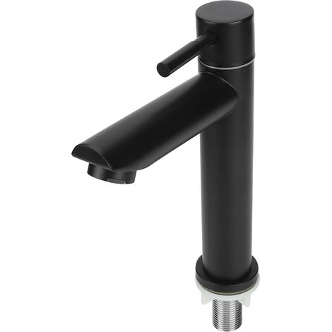 G1/2 Zoll Edelstahl-einzelwaschtischarmatur Für Kaltwasser, Geeignet Für Badezimmer Und Wc, Schwarz, Gerade Ausführung (ohne Rohr)