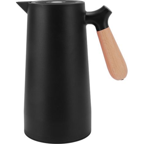 1-liter-thermoskanne, 12 Stunden Hitzebeständig, Olecranon-isolierung, Wasserauslass, Thermoskanne Mit Holzgriff Für Zuhause, Camping Und Wandern, Schwarz