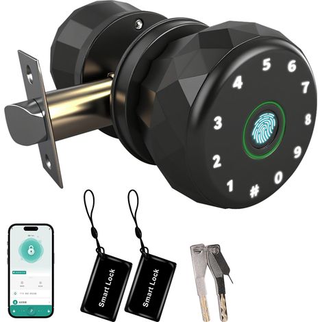 Intelligentes Türschloss Mit Fingerabdruckleser, Bluetooth-magnetkarte, App, Wlan-kompatibilität, Mehreren Entriegelungsmodi Und Elegantem Schwarzen Türgriff Für Die