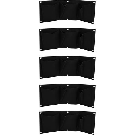Pflanzsäcke, 5 Stück, Zur Wandmontage, Biologisch Abbaubar, 3 Fächer, Pflanzgefäß, Gartenzubehör, Schwarz