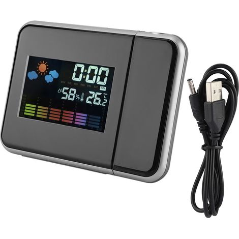 Digitaler Led-wetterprojektor, Kalender, Luftfeuchtigkeitsanzeige, Wecker (schwarz)