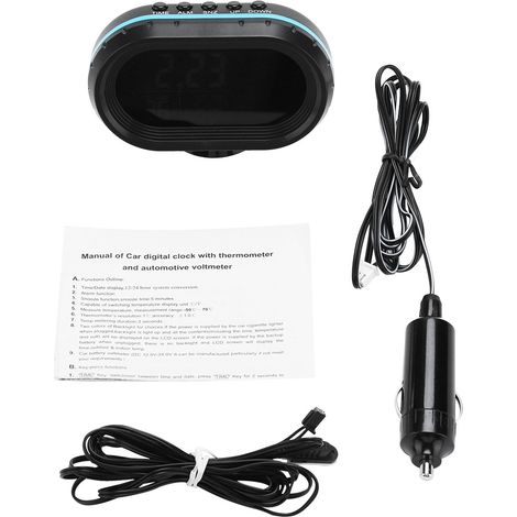 Digitales 12v/24v-autothermometer Mit Voltmeter, Uhr Und Wecker, Multifunktionale Led-tischuhr, Innen-/außenthermometer Für Autos