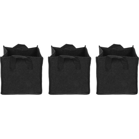 3-teiliger Pflanzsack Mit Griffen, Schwarzer Quadratischer Filz-garten- Und Gemüseanbaubehälter, 19,5 X 19,5 X 20 Cm