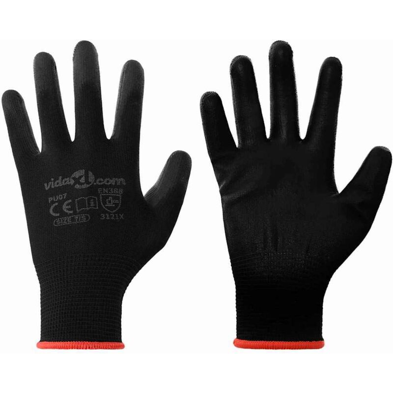 Vidaxl Arbeitshandschuhe, 12 Stück, Schwarz, Größe 7/s, Polyester