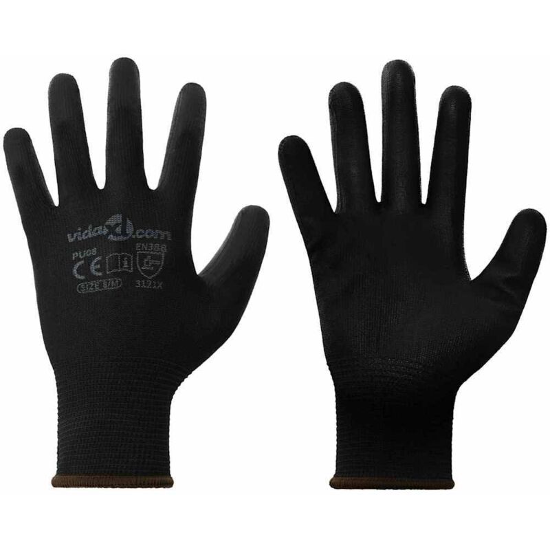 Vidaxl Arbeitshandschuhe, 12 Stück, Schwarz, Größe 8/m, Polyester