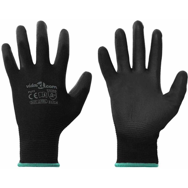 Vidaxl Arbeitshandschuhe, 12 Stück, Schwarz, Größe 11/xxl, Polyester