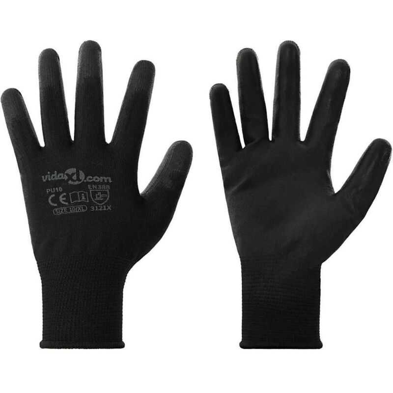 Vidaxl Arbeitshandschuhe, 12 Stück, Schwarz, Größe 10/xl, Polyester