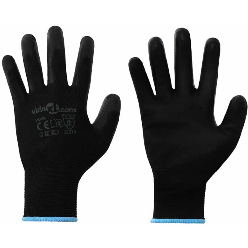 Vidaxl Arbeitshandschuhe, 24 Stück, Schwarz, Größe 9/l, Polyester