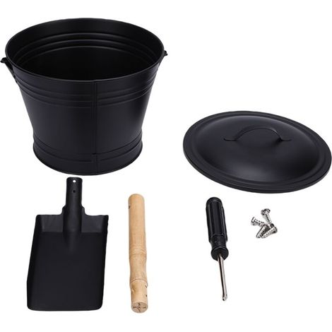Schwarzer Kohleeimer Mit Schaufel, Metall-ascheeimer Für Kamine, Geeignet Für Kamine, Feuerstellen Im Freien Und Holzöfen.