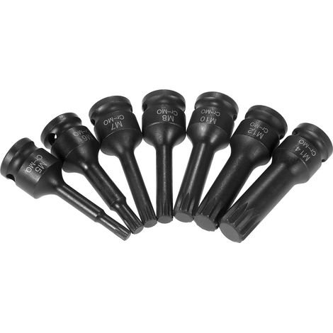 3/8-zoll-schlagschrauber-steckschlüsselsatz, 7-teilig, Metrische Größen (5 Mm, 6 Mm, 7 Mm, 8 Mm, 10 Mm, 12 Mm, 14 Mm), Dreifach Vierkantiger Xzn-bit Mit Nut Aus Chrom-molybdän-stahl