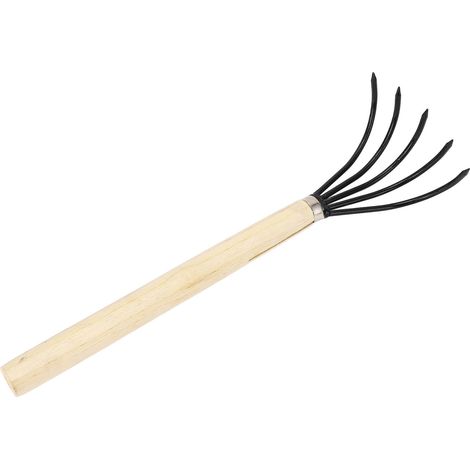 Gartenhandrechen, 5 Stahlzinken, Holzgriff, Ergonomisches Design, Krallenkultivator Für Bodenarbeiten, Auflockern Des Bodens.