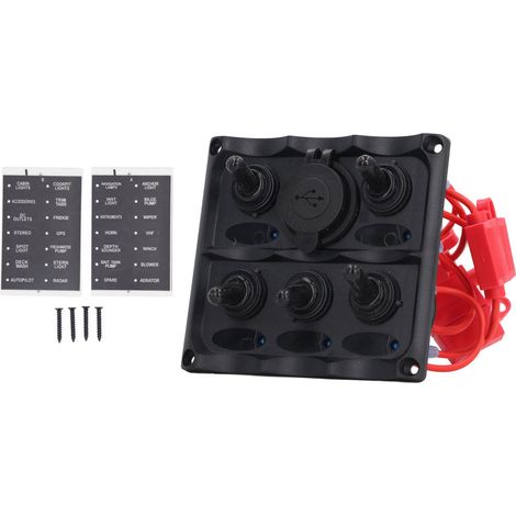 Wippschalterfeld, 2 Usb-anschlüsse, 5-fach Steckdosen, Marineausführung Mit Wasserdichter Sicherung Für Yachten, Außenbordmotoren, 12 V Bis 24 V Gleichstrom