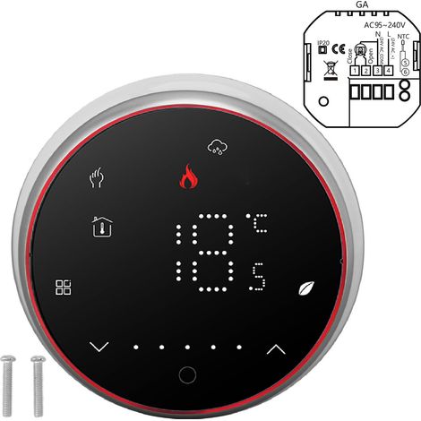 Intelligenter Thermostat, Programmierbar Bis Zu Einer Woche, Led-anzeige, Rundes Digitales Einbaugerät, Ac 95–240 V Für Warmwassersysteme, Schwarz