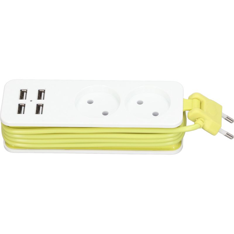 1200-w-10-a-steckdosenleiste, 2 Runde Steckdosen, 4 Usb-anschlüsse, Für Handy Und Laptop