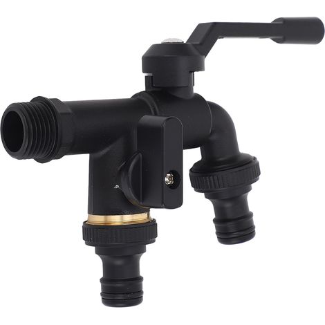 Doppel-außenwasserhahn-set, 3/4-zoll-anschluss, 25 Mm Durchmesser, 2 Auslässe, Wandmontage Aus Messing, Frostbeständig, Schwarz, Für Den Außenbereich