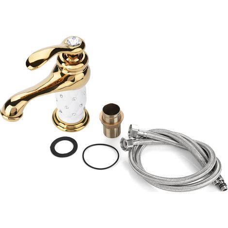 Mischbatterie Aus Massivem Messing, Warm-/kaltwasserhahn Mit Dekorativen Elementen Für Waschbecken (gold)