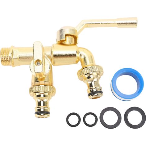 Schlauchverteiler Mit 1 Auf 2 Ausgängen, G1/2-eingang, G3/4-ausgang, Frostbeständiger Messing-wasserhahn Für Haushaltsreinigung Und Gartenbewässerung