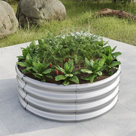 Verzinktes Hochbeet, Runde Freedom-hochbeete Für Den Garten, Geeignet Für Gemüse, Obst Und Blumen, Silberfarben