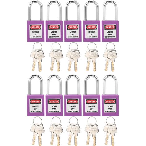 10 Sets Mit Je 38-mm-vorhängeschlössern, Robuste Nylonisolierung, Korrosionsbeständige Schlösser Mit 20 Violetten Schlüsseln