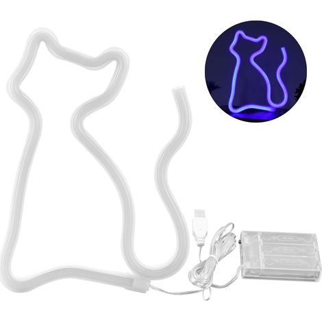 Katzenförmige Led-neonlicht-dekorationsleuchte Für Hochzeitsfeiern, Usb-/batteriebetrieben, Blau