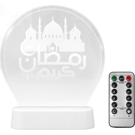 Eid Mubarak Led-nachtlicht, 3d-farbig, Mit Fernbedienung, Dekorative Ramadan-tischlampe Für Muslimische Familien Und Islamische Feiertage