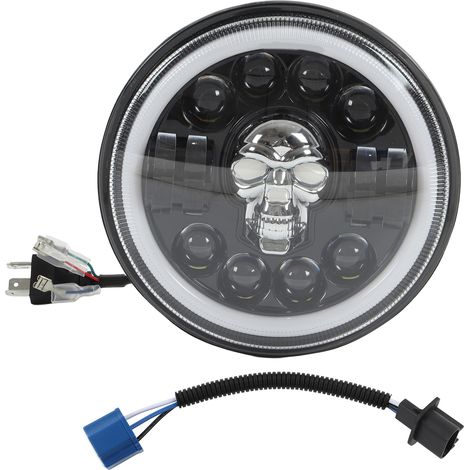 7-zoll-motorrad-led-scheinwerfer Mit Engelsaugen, Totenkopf-muster, Weißes Licht, Wasserdicht, Universell Einsetzbar