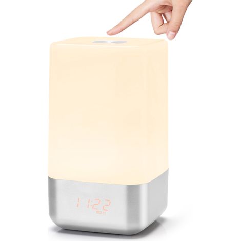 Beleuchteter Wecker, Nachttischlampe, Sonnenaufgangssimulation, Mit 5 Naturgeräuschen