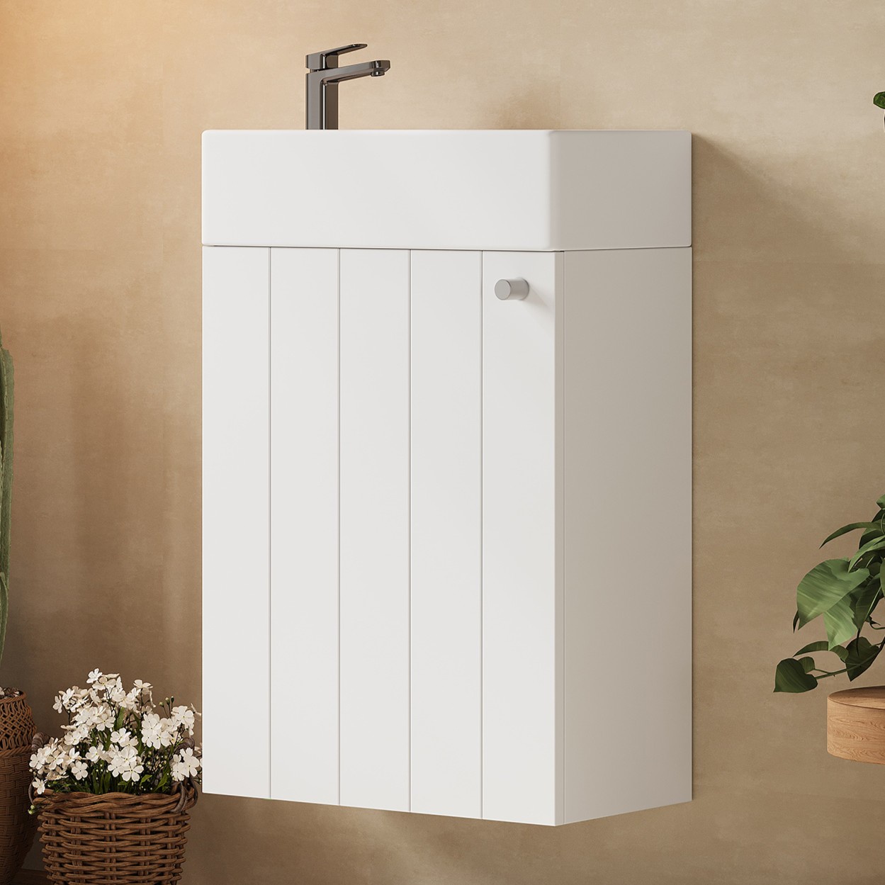 Wandmontierter Waschtisch Mit Waschbecken 41 X 23 X 62,5 Cm - Schmaler Gäste-wc Waschbeckenunterschrank Aus Mdf Lackiert Und Keramik Moderne Badmöbel Weiß