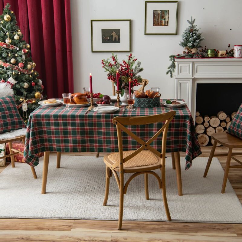 Rechteckige, Karierte Tischdecke 140 X 180 Cm – Waschbares Baumwoll-polyester-gemisch – Tischdekoration Für Weihnachten, Partys Und Hochzeiten – Rot Und Grün