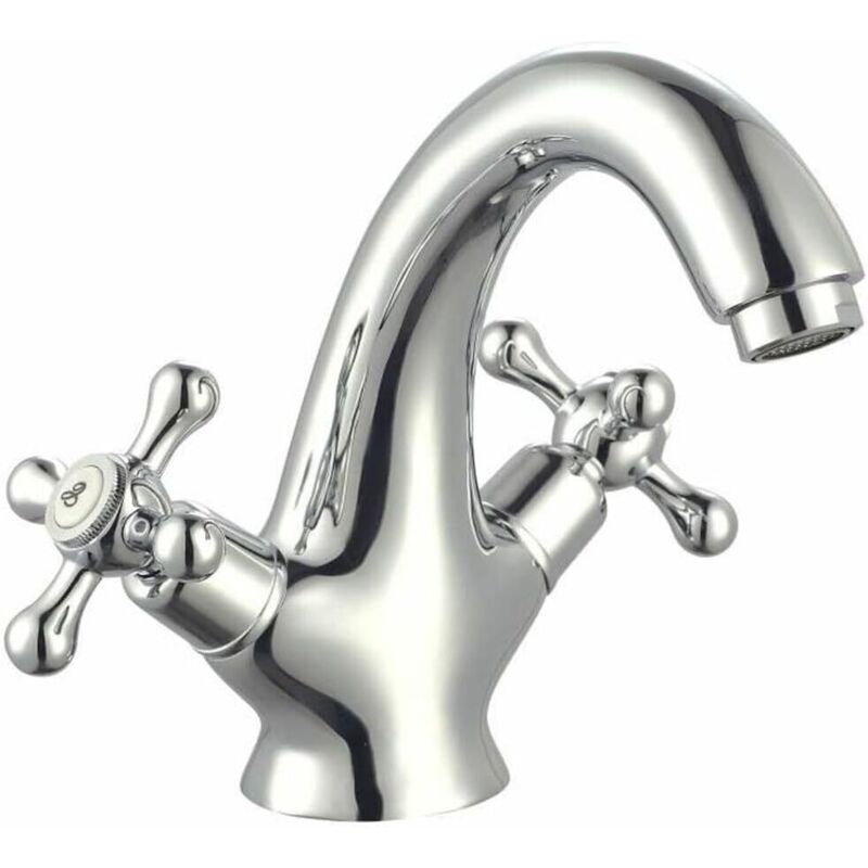 Waschtischarmatur, Feststehend, Verchromt, Retro-stil, Mit Wassersparendem Luftsprudler Und Inklusive Ablaufgarnitur