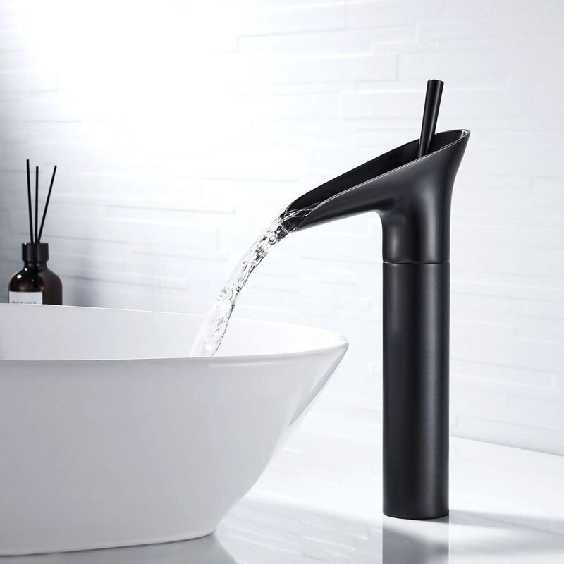Schwarze Badarmatur, Wasserfall-badarmatur, Retro-einhebel-waschtischmischer In Schwarz, Hochwaschtischarmatur Aus Messing, Handwaschtischarmatur