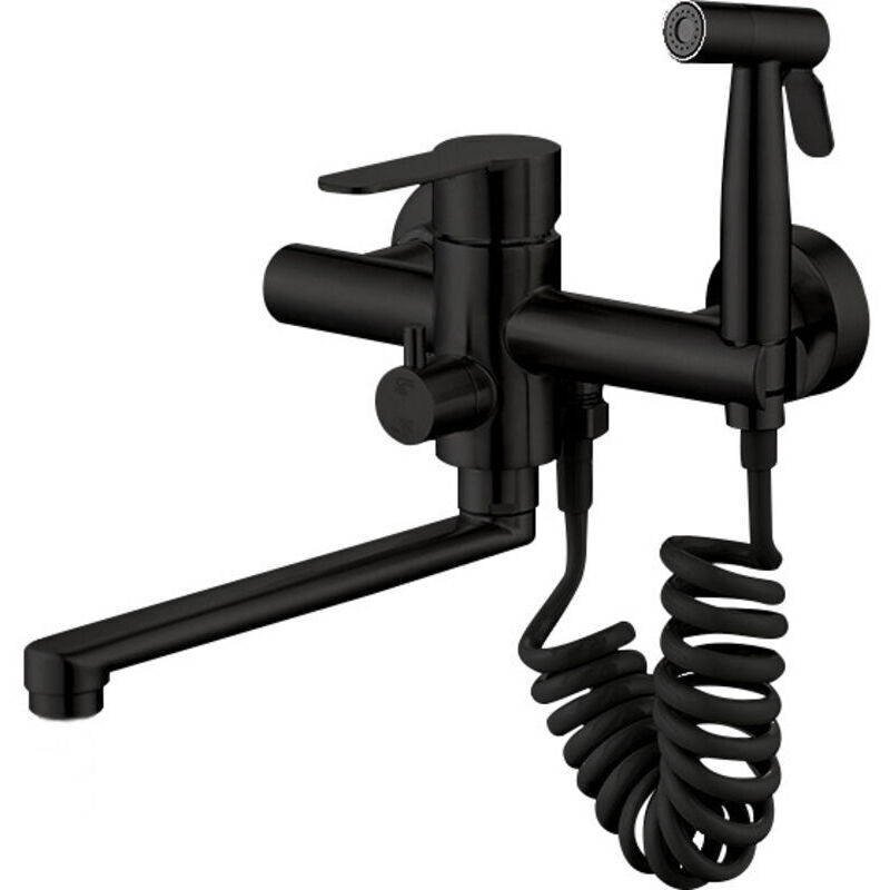 Küchenarmatur Aus Edelstahl Zur Wandmontage Mit Sprühpistole Und 2 Strahlarten, 360° Schwenkbarer Wandmischer (schwarz - Dual-modus)