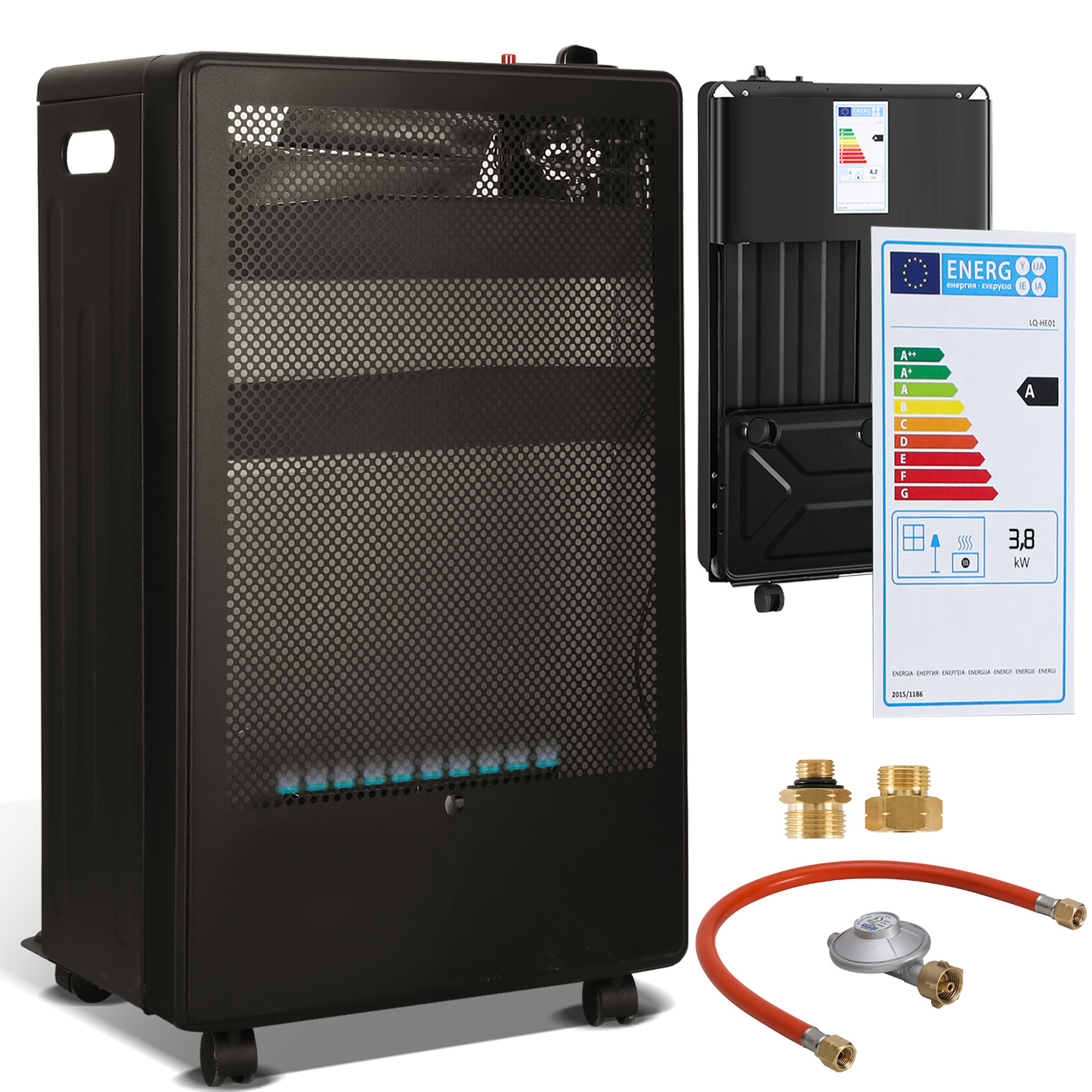 Tolletour Gasofen Mit Blauer Flamme 3800 W, Faltbar Und Mobil, Für Lpg Bis 15 Kg, Inkl. 2 Eu-adaptern