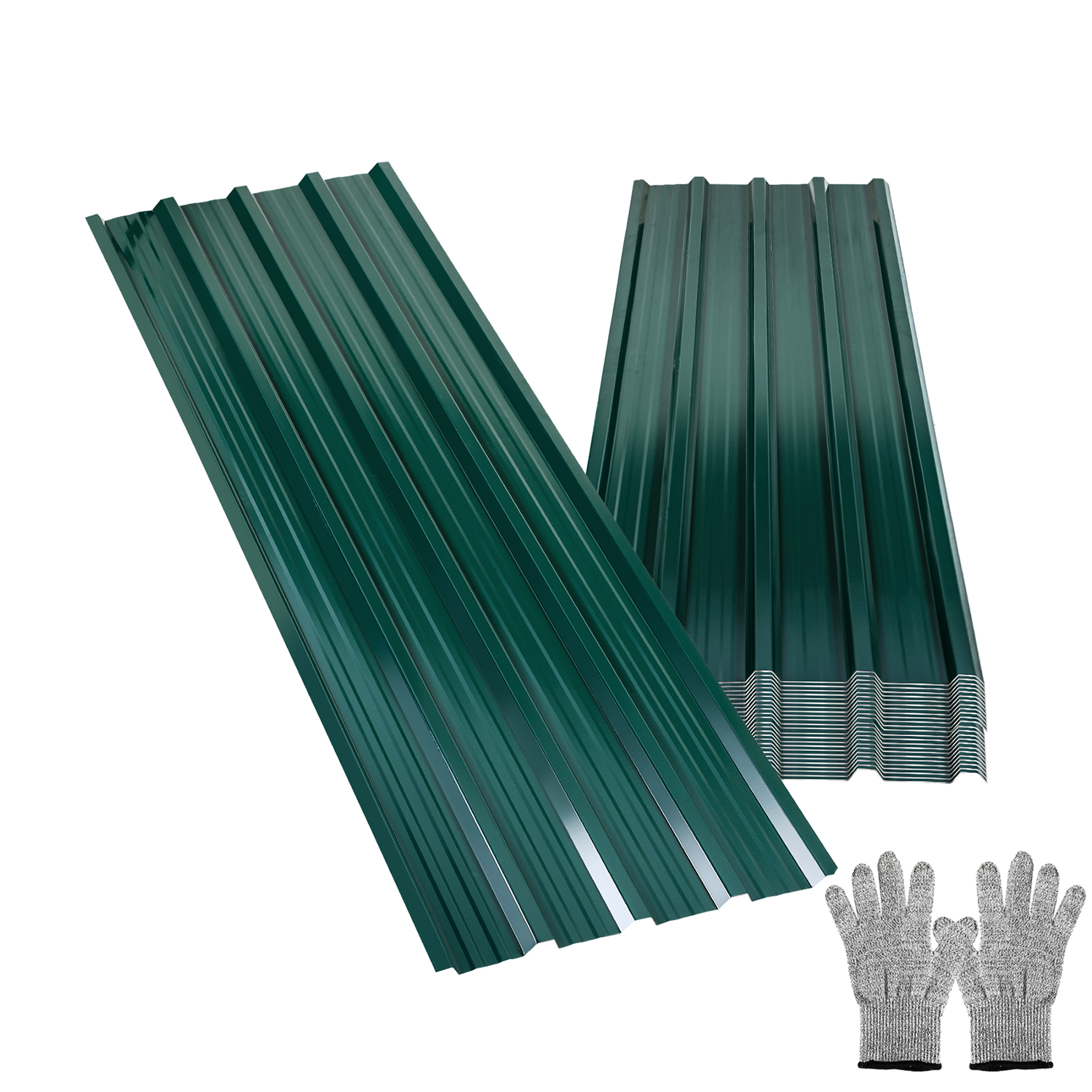 Tolletour Trapezblech Set 12-teilig, 129 X 46 Cm, Profilblech, Grün, Inkl. Schnittschutzhandschuhe